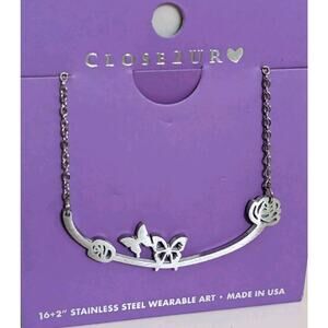 Close 2 UR Heart Butterfly 16" Stainless Steel Necklace USA Glacier Park New